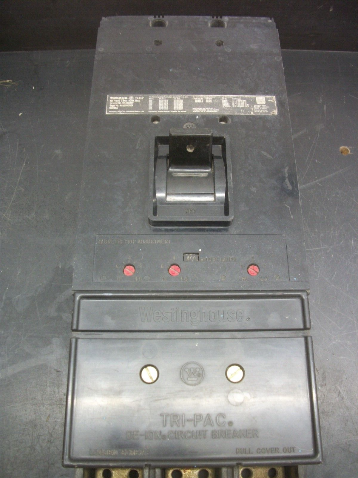 WESTINGHOUSE NB CIRCUIT BREAKER NB3800PF 800AMP 600VOLT 3POLE W/600A TR NO COVER