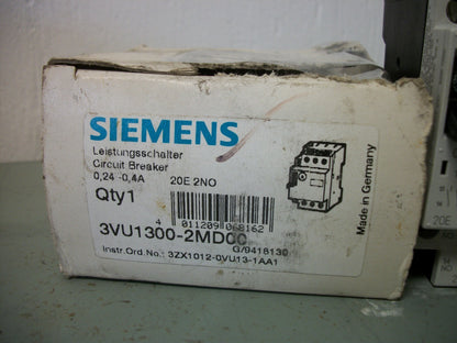 SIEMENS MOTOR CIRCUIT BREAKER 3VU1300-2MD00 0.24-0.4AMP NIB