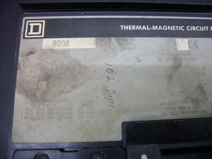 SQUARE D I-LINE MH CIRCUIT BREAKER MH36800 800AMP 600VOLT 3POLE GRAY