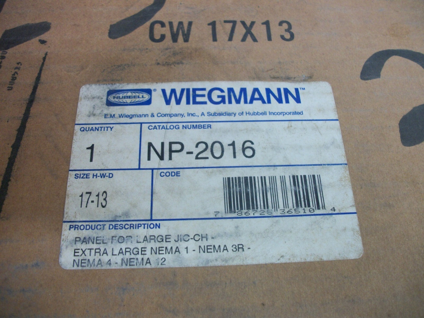 HUBBELL WIEGMANN WHITE 17X13 BACK PANEL NP-2016 NEW