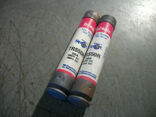 LOT OF 2 FERRAZ-SHAWMUT TRI-ONIC SMART SPOT FUSES TRS50R 50AMP 600VOLT NOB