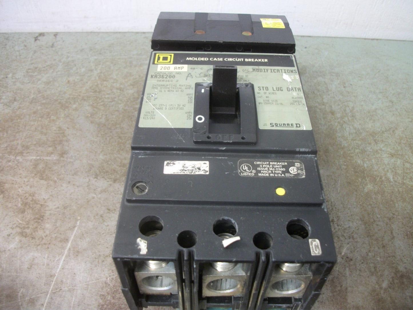 SQUARE D I-LINE KA CIRCUIT BREAKER KA36200 200AMP 600VOLT 3POLE GRAY CHIPPED