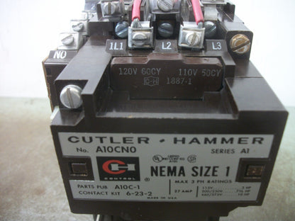 CUTLER-HAMMER SIZE 1 MOTOR STARTER A10CN0 27AMP 120VCOIL 3PH 600V 10HP