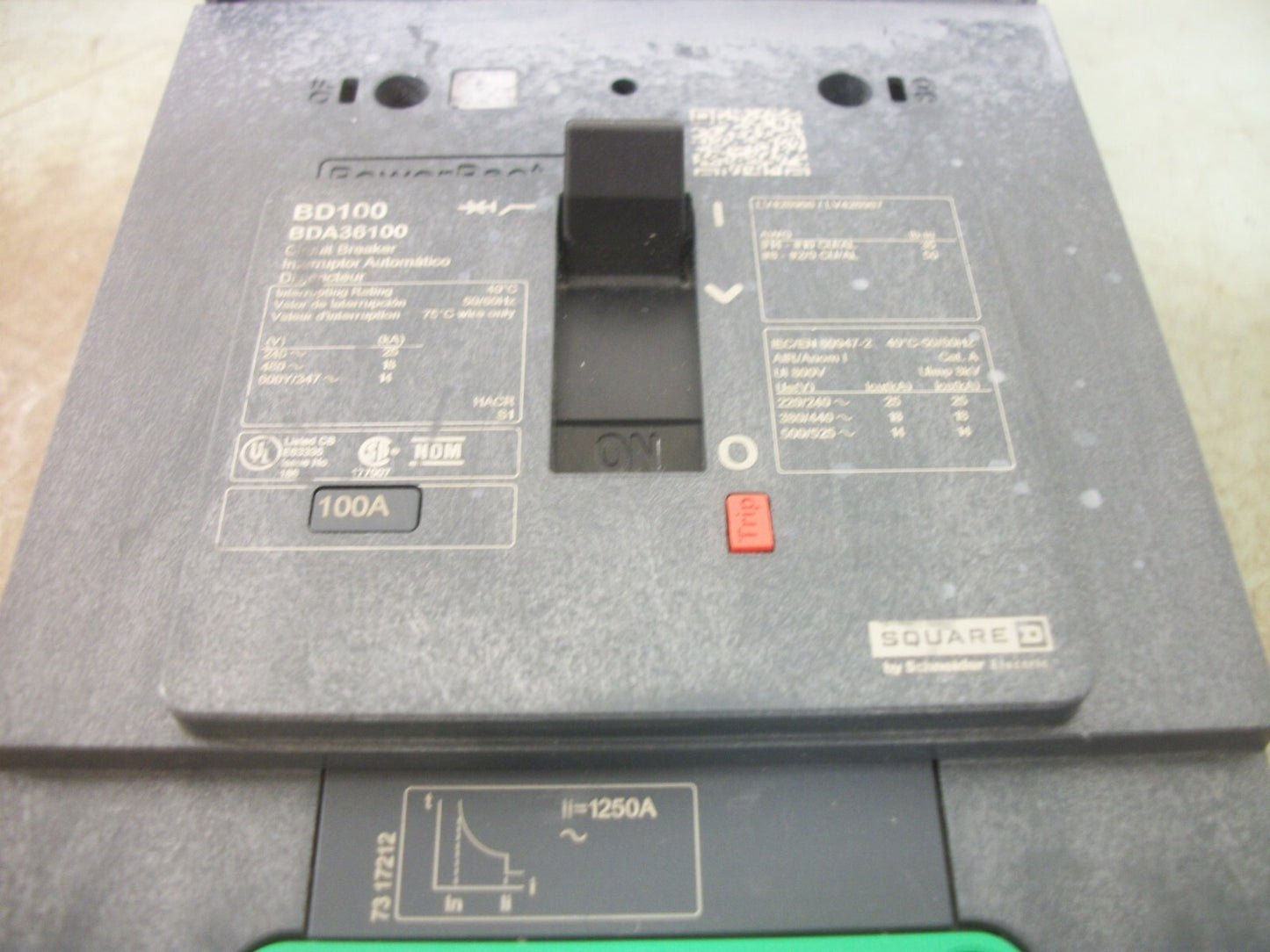 SQUARE D POWERPACT I-LINE BD CIRCUIT BREAKER BDA36100 100AMP 600VOLT 3POLE