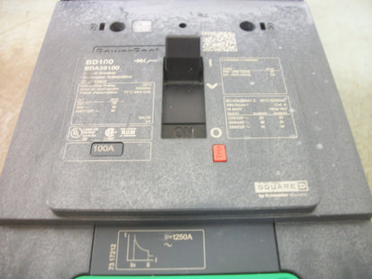 SQUARE D POWERPACT I-LINE BD CIRCUIT BREAKER BDA36100 100AMP 600VOLT 3POLE