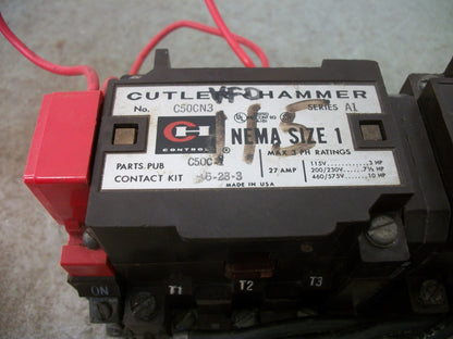 CUTLER-HAMMER REV SIZE 1 CONTACTOR C50CN3 27AMP 120VCOIL 3PH 600V 10HP