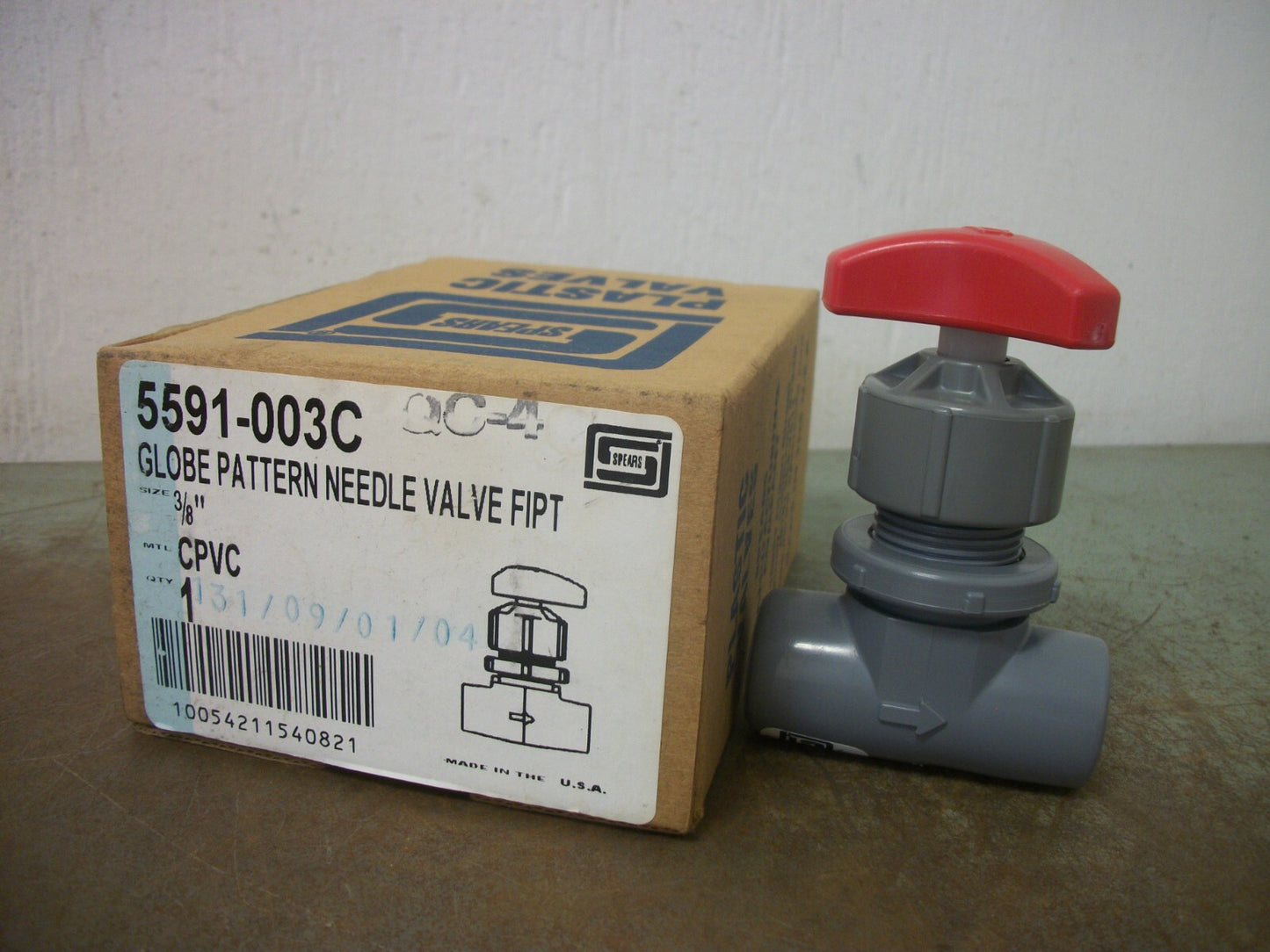 SPEARS 3/8" CPVC GLOBE PATTERN NEEDLE VALVE 5591-003C NIB