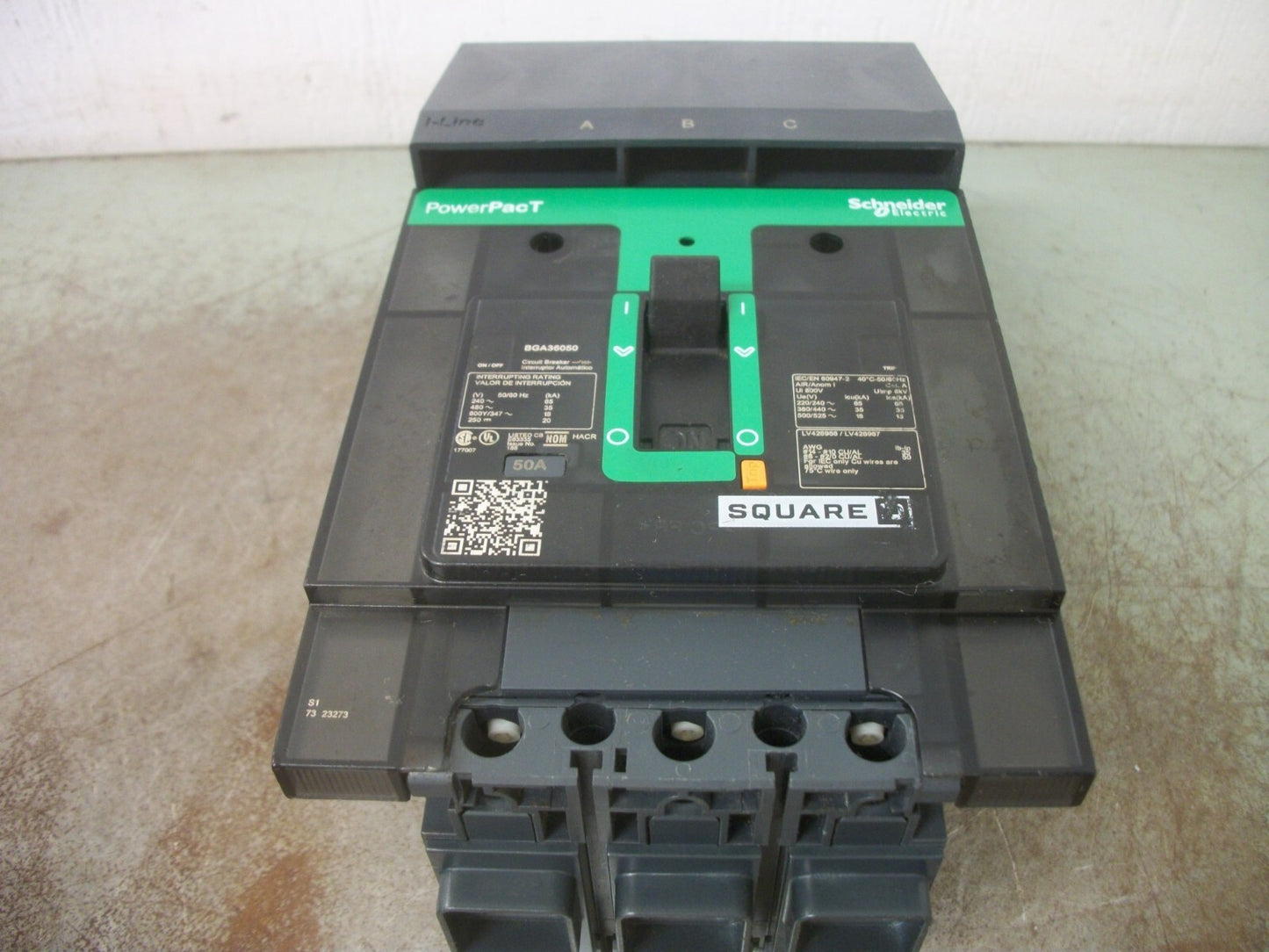 SQUARE D POWERPACT I-LINE BG CIRCUIT BREAKER BGA36050 50AMP 600VOLT 3POLE NOB