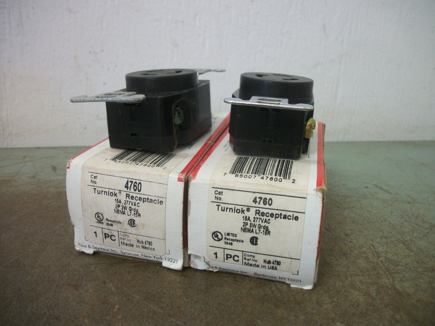 PASS & SEYMOUR LOT OF 2 TURNLOK RECEPTACLES 4760 15AMP 277VOLT 2P 3W GRND NIB