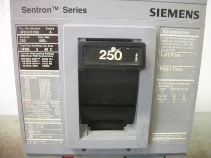 SIEMENS SENTRON HFD6 CIRCUIT BREAKER HFD63F250 250AMP 600VOLT 3POLE