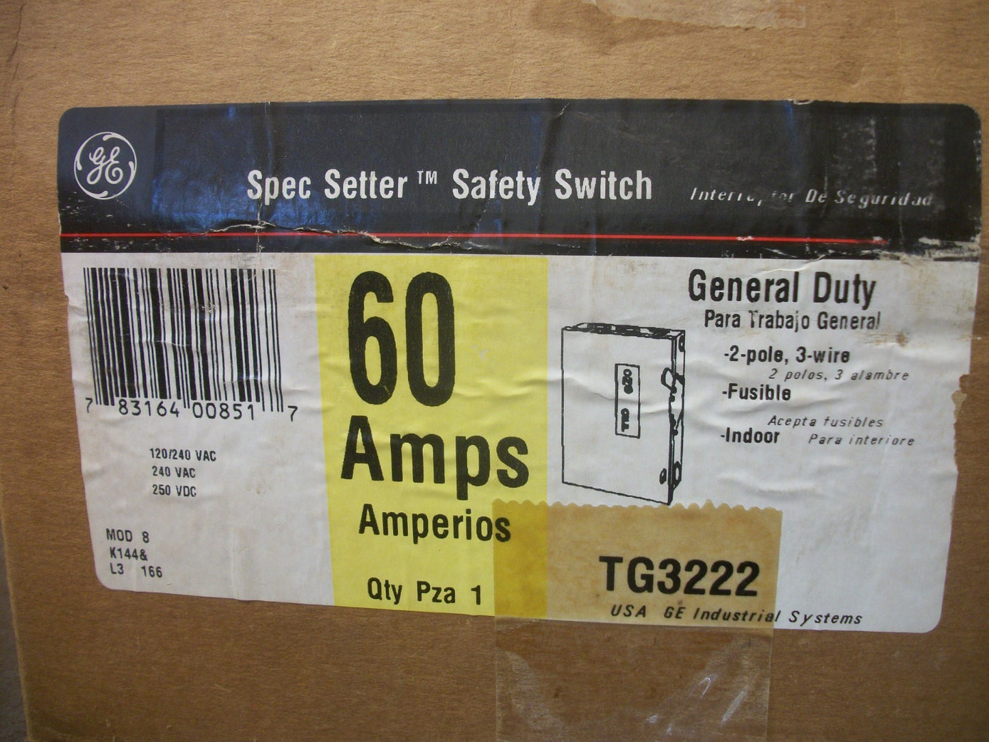 GE DISCONNECT TYPE 1 TG3222 30AMP 240VOLT 2POLE FUSIBLE NIB