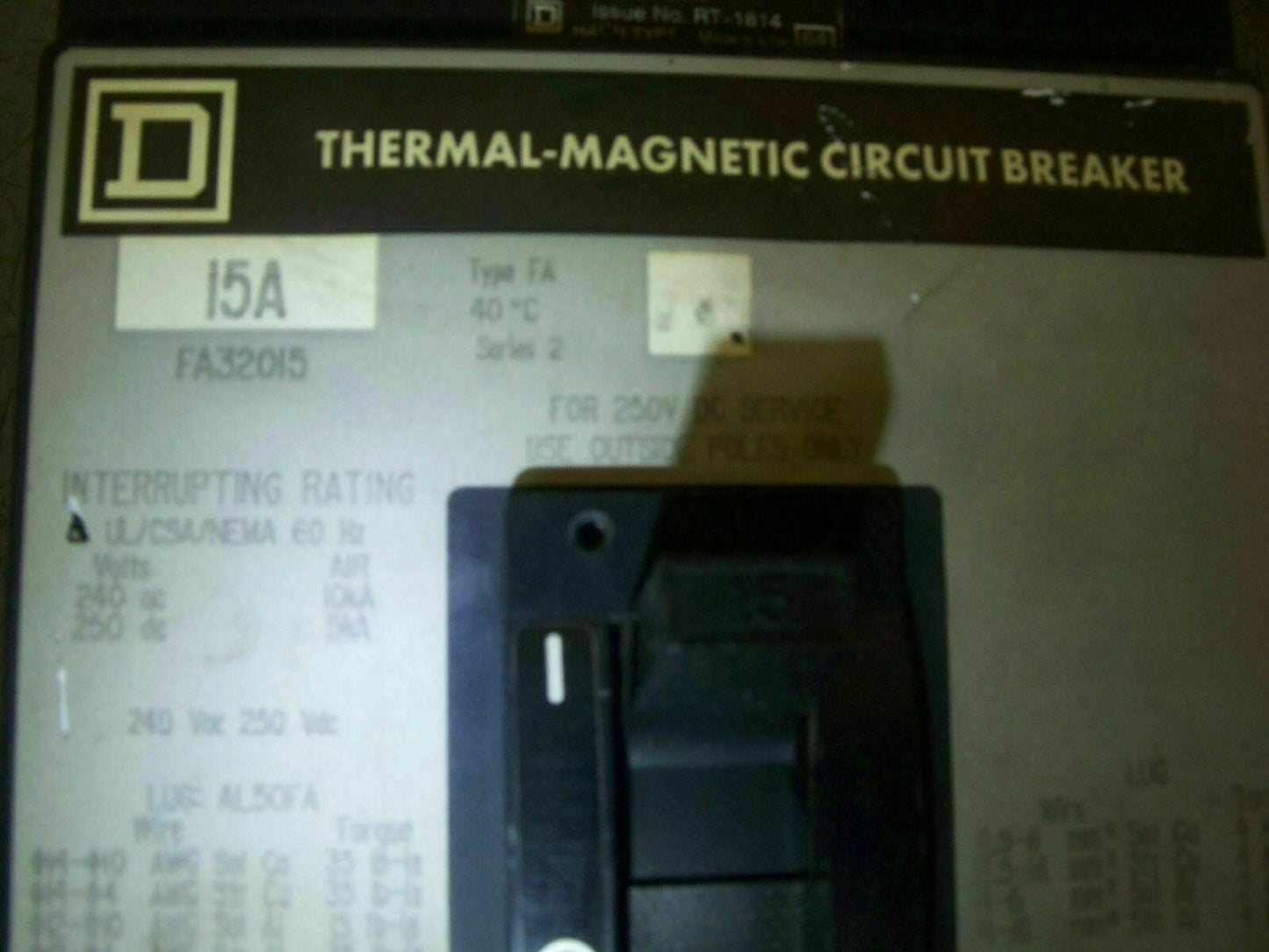 SQUARE D I-LINE FA CIRCUIT BREAKER FA32015 15AMP 240VOLT 3POLE GRAY *NOB*