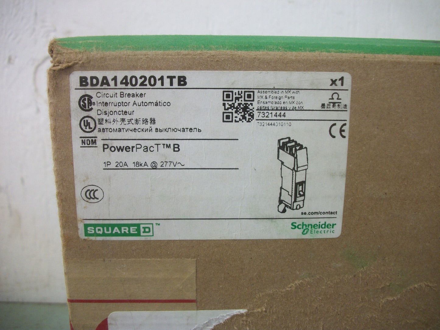 SQUARE D POWERPACT I-LINE BD CIRCUIT BREAKER BDA140201TB 20AMP 277VOLT 1POLE NIB
