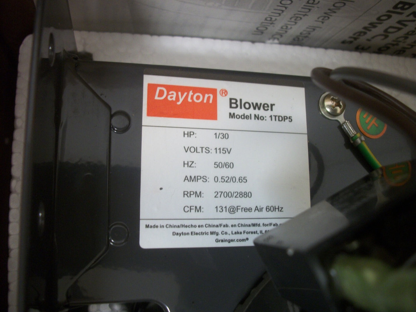 DAYTON BLOWER 1TDP5 115VOLT 131CFM 2700/2880RPM NIB