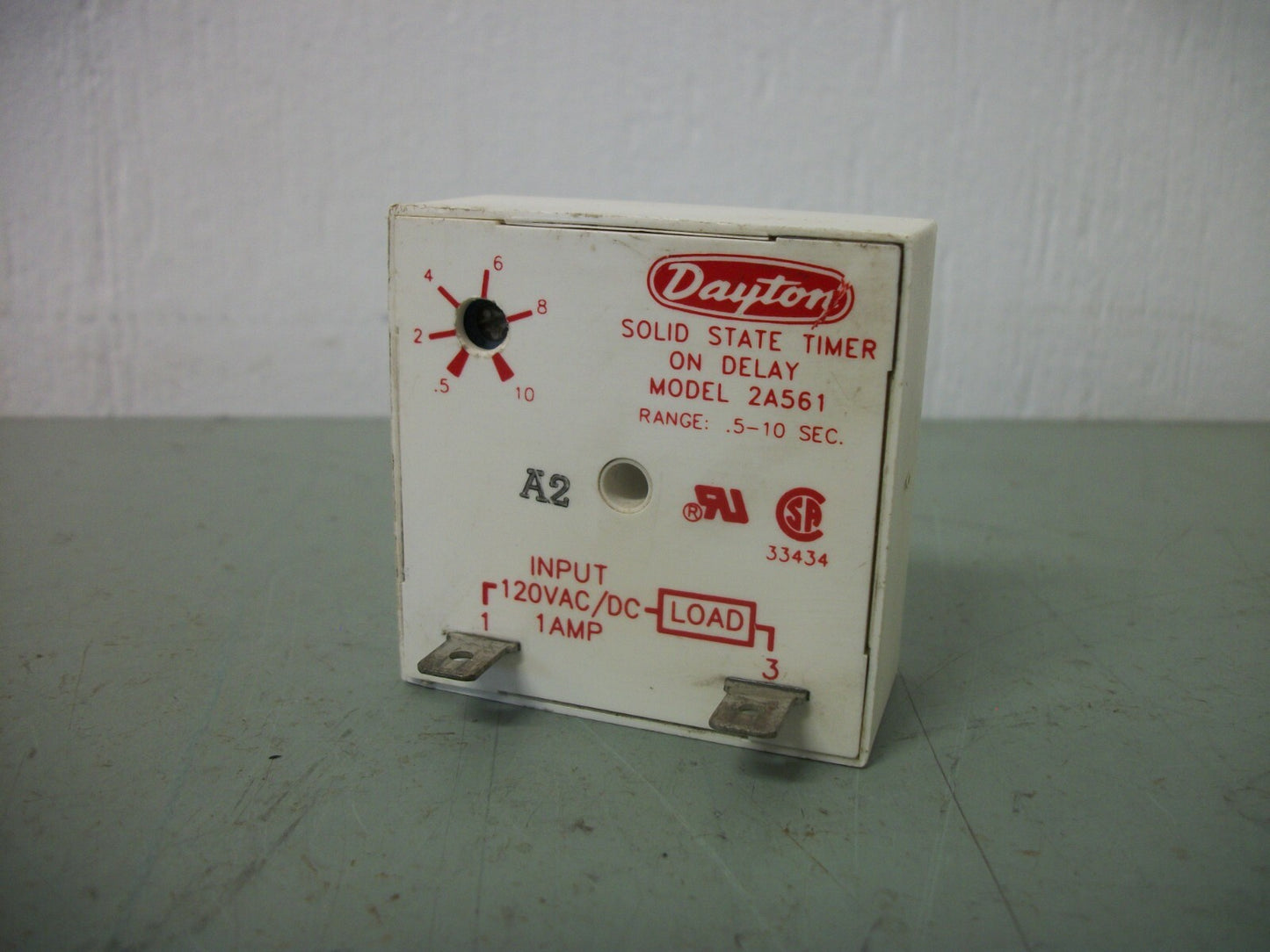 DAYTON SOLID STATE ON DELAY TIMER 2A561 .5-10SEC 120VOLT 1AMP