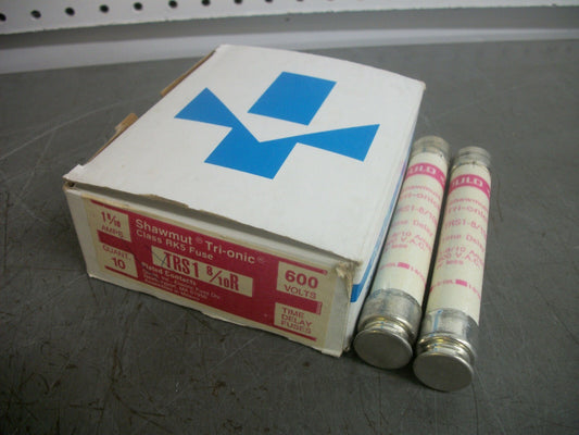 GOULD SHAWMUT BOX OF 2 TRI-ONIC FUSES TRS1-8/10R 1-8/10AMP 600VOLT NIB