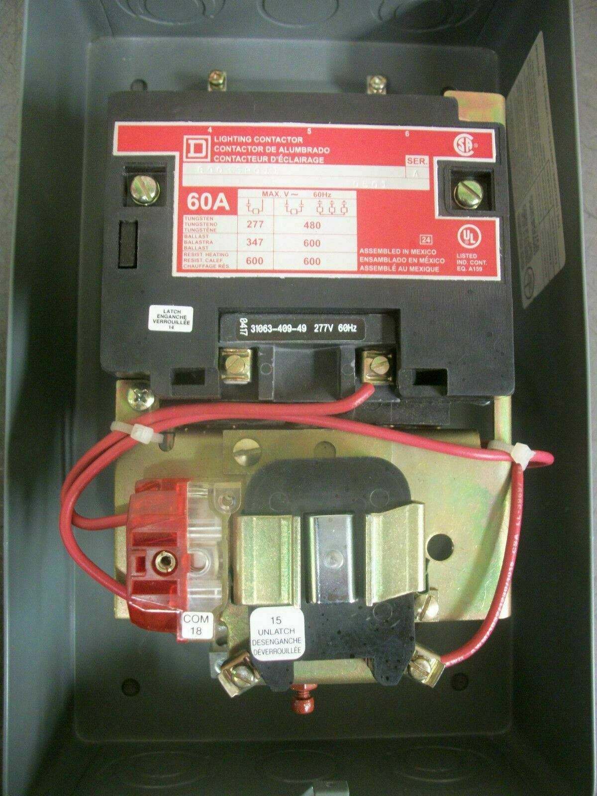 SQUARE D ENCL 60AMP LIGHTING CONTACTOR 8903SPO11 277VCOIL *NOB*