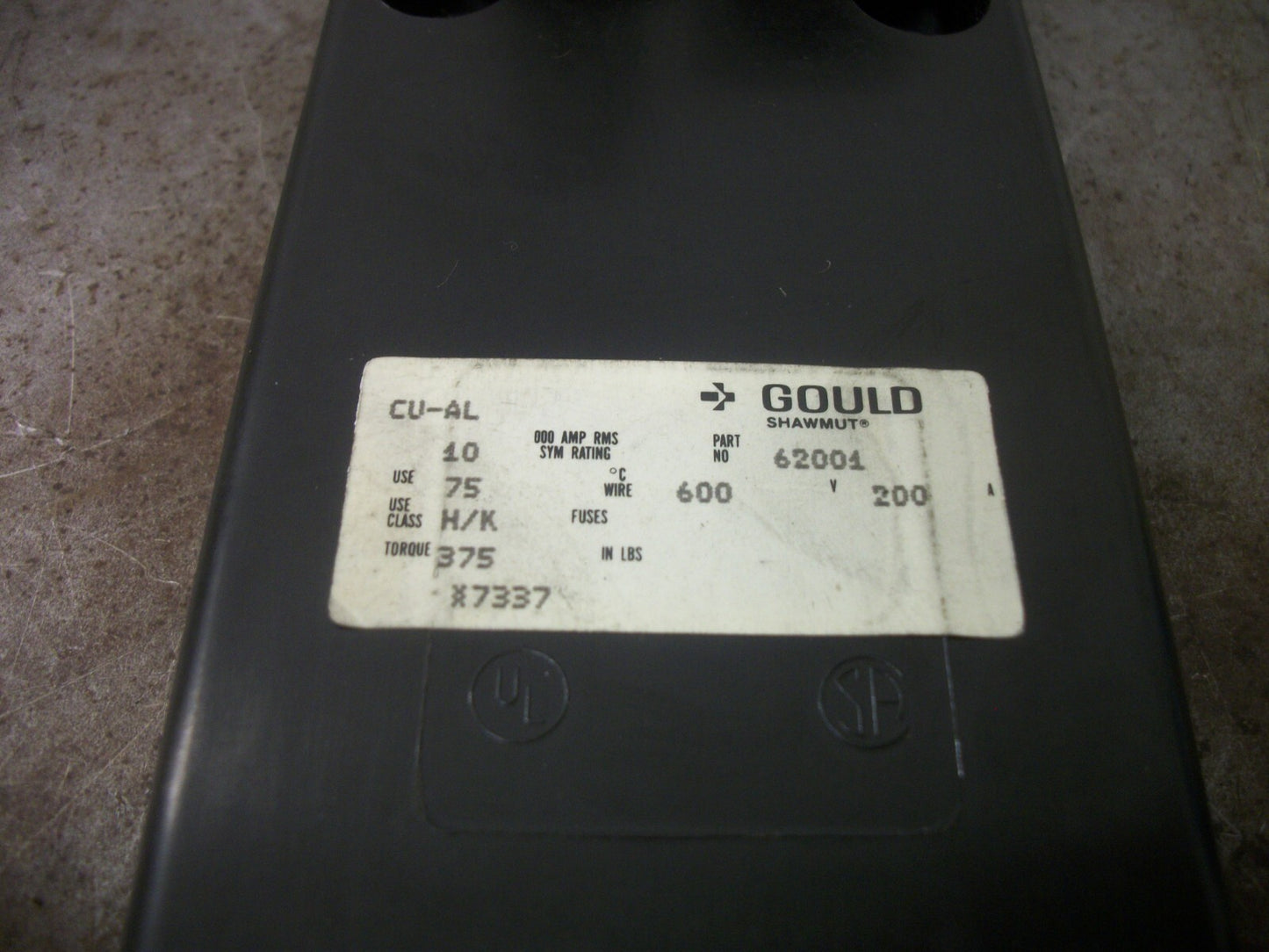 GOULD SHAWMUT CLASS H/K FUSEHOLDER 62001 200AMP 600VOLT 1POLE NOB