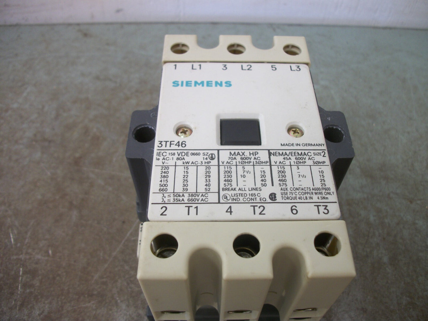 SIEMENS SIZE 2 CONTACTOR 3TF46 45AMP 208VCOIL 3PH 600V 25HP