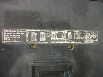 WESTINGHOUSE NB CIRCUIT BREAKER NB3800PF 800AMP 600VOLT 3POLE W/600A TRIP