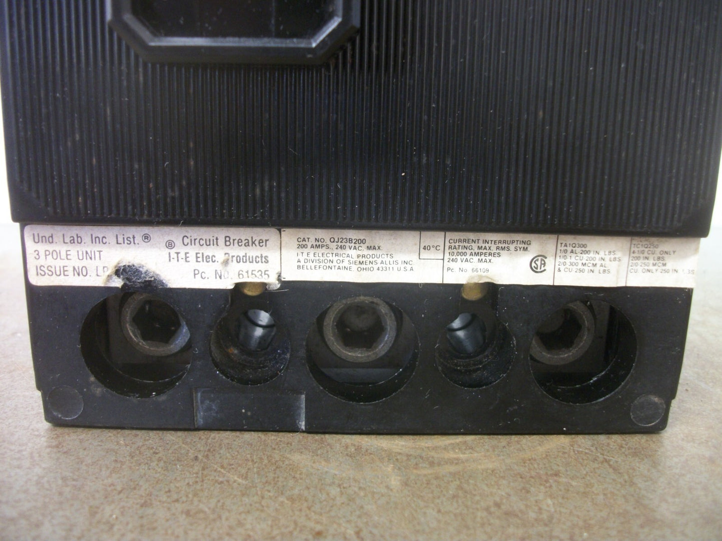 SIEMENS QJ CIRCUIT BREAKER QJ23B200 200AMP 240VOLT 3POLE