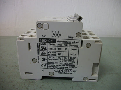 ALLEN-BRADLEY MOTOR CIRCUIT BREAKER 1492-CB3F100 10AMP 480VOLT 3POLE