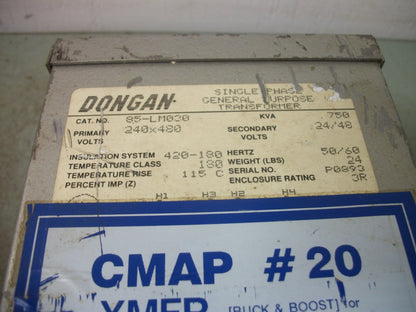 DONGAN .750KVA 1PH TRANSFORMER 85-LM030 HV 240X480 LV 24/48