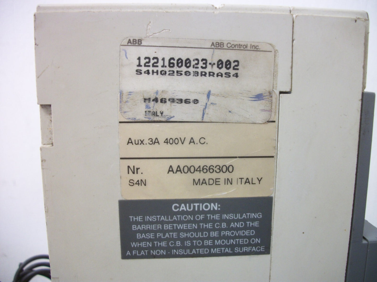 ABB SACE S4 S4H CIRCUIT BREAKER 122160023-002 250AMP 600VOLT 3POLE W/SHUNT+AUX