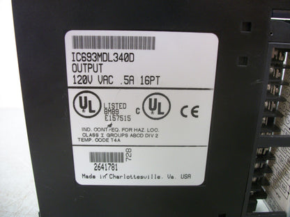 GE FANUC 120VAC .5AMP 16PT OUTPUT MODULE IC693MDL340D