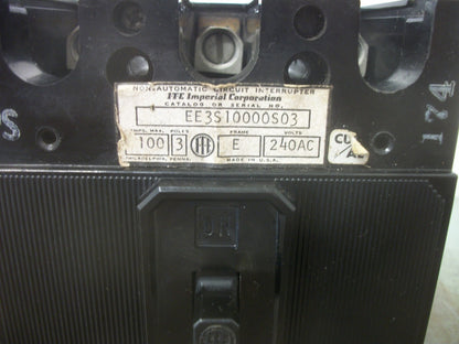 SIEMENS EE3 CIRCUIT BREAKER EE3S10000S03 100AMP 240VOLT 3POLE W/SHUNT&AUX NOB