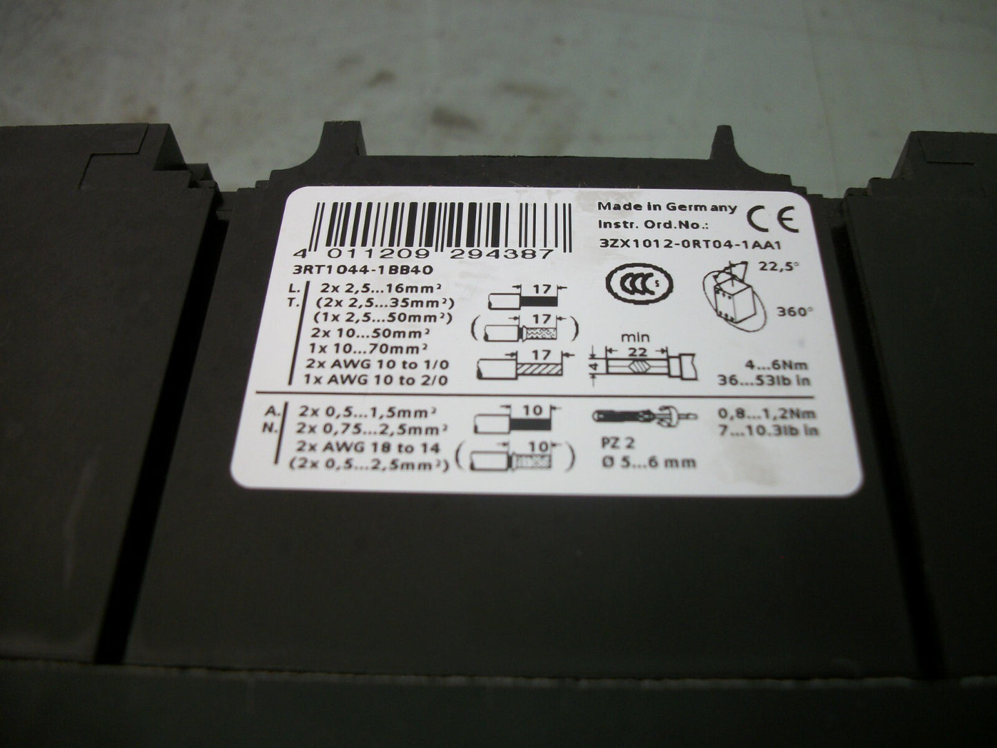 SIEMENS CONTACTOR 3RT1044-1BB40 90AMP 24VCOIL 3PH 600V 60HP