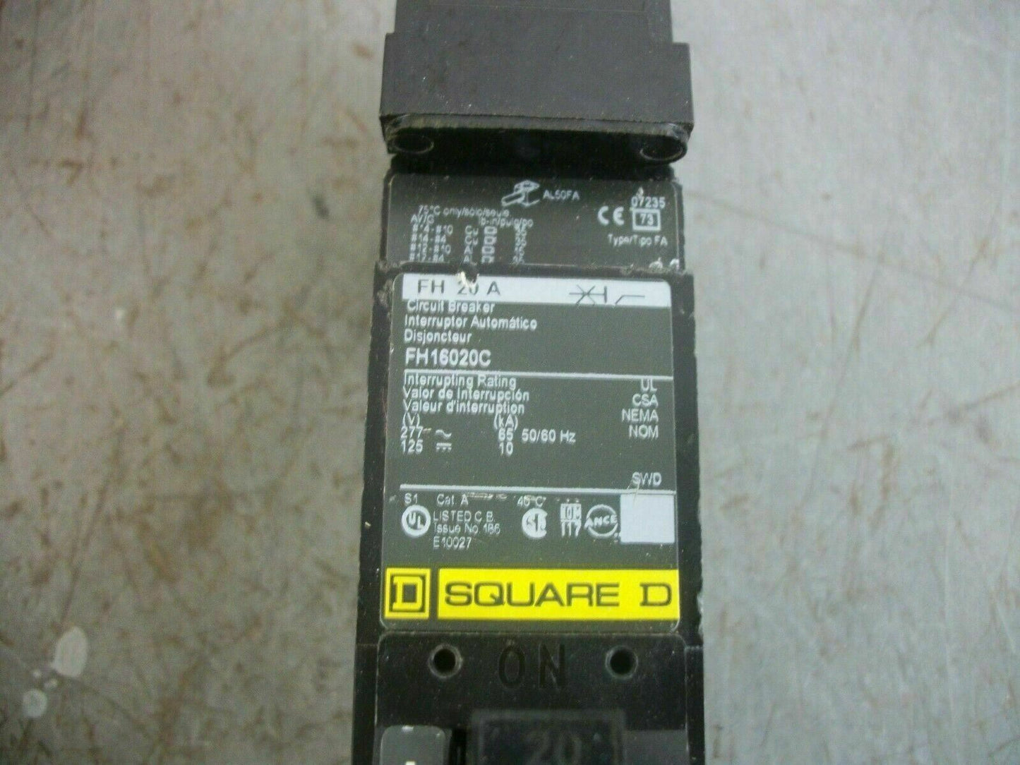 SQUARE D I-LINE FH CIRCUIT BREAKER FH16020C 20AMP 600VOLT 1POLE GREEN