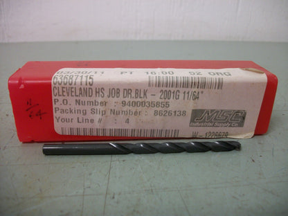 CLEVELAND LOT OF 9 11/64" 3-1/4" OAL HIGH SPEED STEEL JOBBER DRILL C71011 NEW