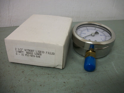 GENERIC 2-1/2" 1/4" NPT PRESSURE GAUGE 0-15PSI NIB