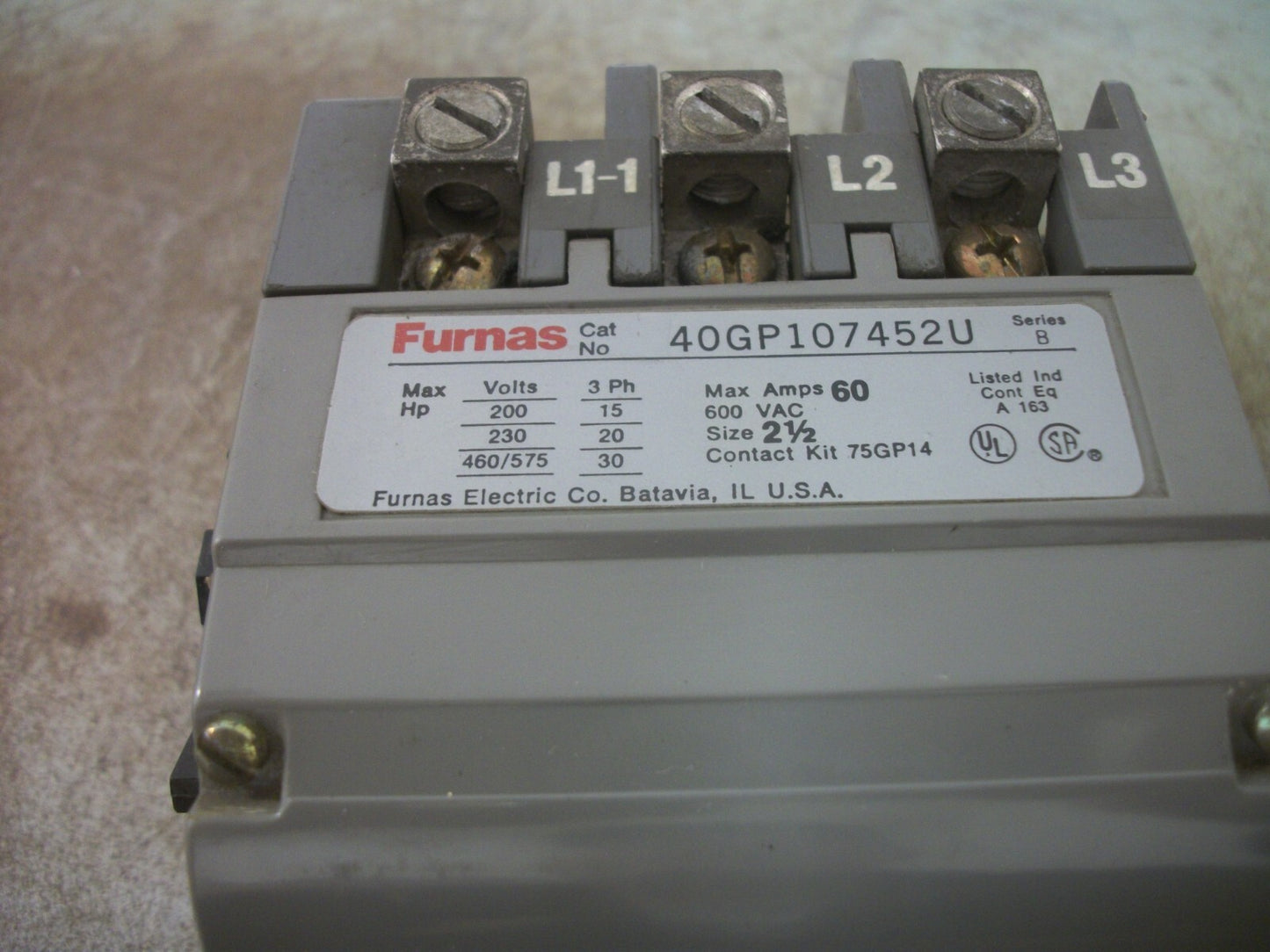 FURNAS SIZE 2-1/2 CONTACTOR 40GP107452U 60AMP 110-120/220-240VCOIL 3PH 600V 30HP