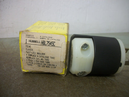 HUBBELL TWIST-LOCK INSULGRIP PLUG HBL7545C 15AMP 125VOLT 2P 2W NIB