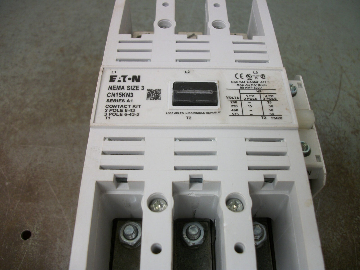 CUTLER-HAMMER SIZE 3 MOTOR STARTER CN15KN3 90AMP 120VCOIL 3PH 600V 50HP