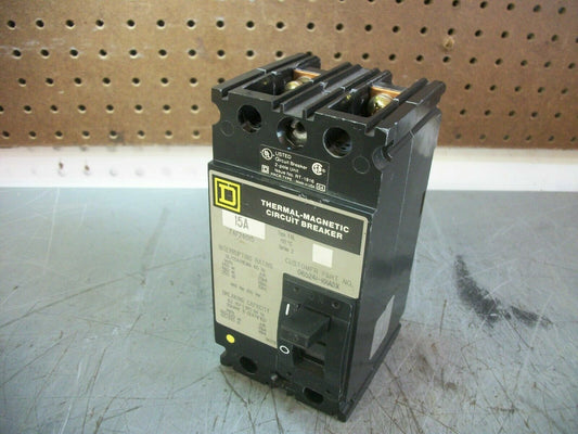 SQUARE D FAF CIRCUIT BREAKER FAF24015 15AMP 240VOLT 2POLE GRAY