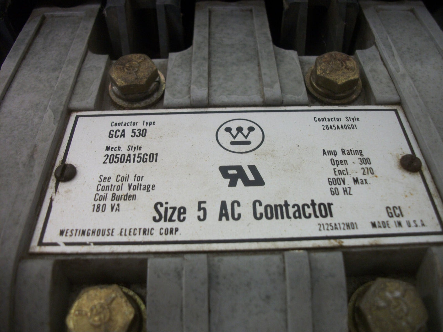 WESTINGHOUSE GCA 530 SIZE 5 CONTACTOR 2045A40G01 300AMP