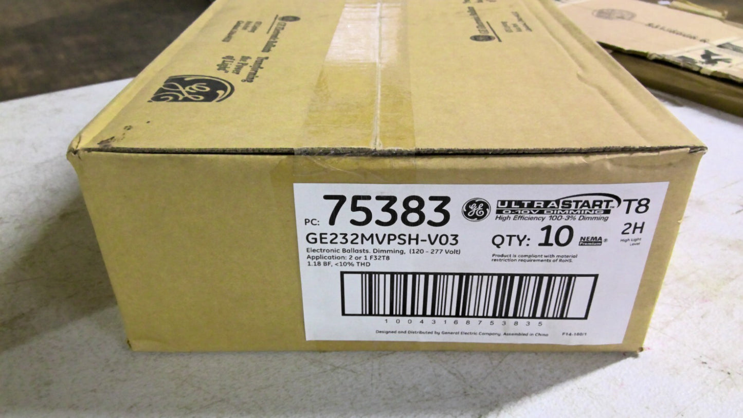 GE 75383 BOX OF 10 ULTRA START T8 ELECTRONIC BALLASTS GE232MVPSH-V03 120/277 NIB