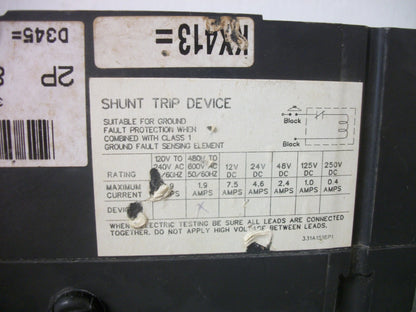 GE TED CIRCUIT BREAKER TED124080 80AMP 480VOLT 2POLE BLACK W/SHUNT