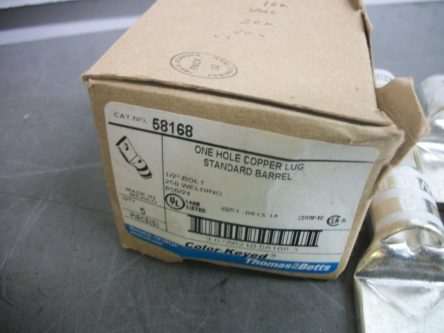 THOMAS & BETTS BOX OF 5 1/2" BOLT 1-HOLE COPPER LUGS 58168 NIB