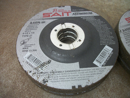 UNITED ABRASIVES LOT OF 6 SAIT 4-1/2X1/4 TYPE 27 ALUMINUM GRINDING DISCS A46N-BF