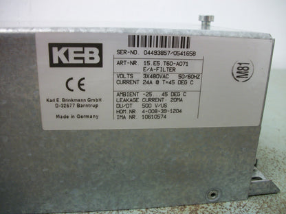 KEB EMC FILTER 15.E5.T60-A071 480VAC 24AMP