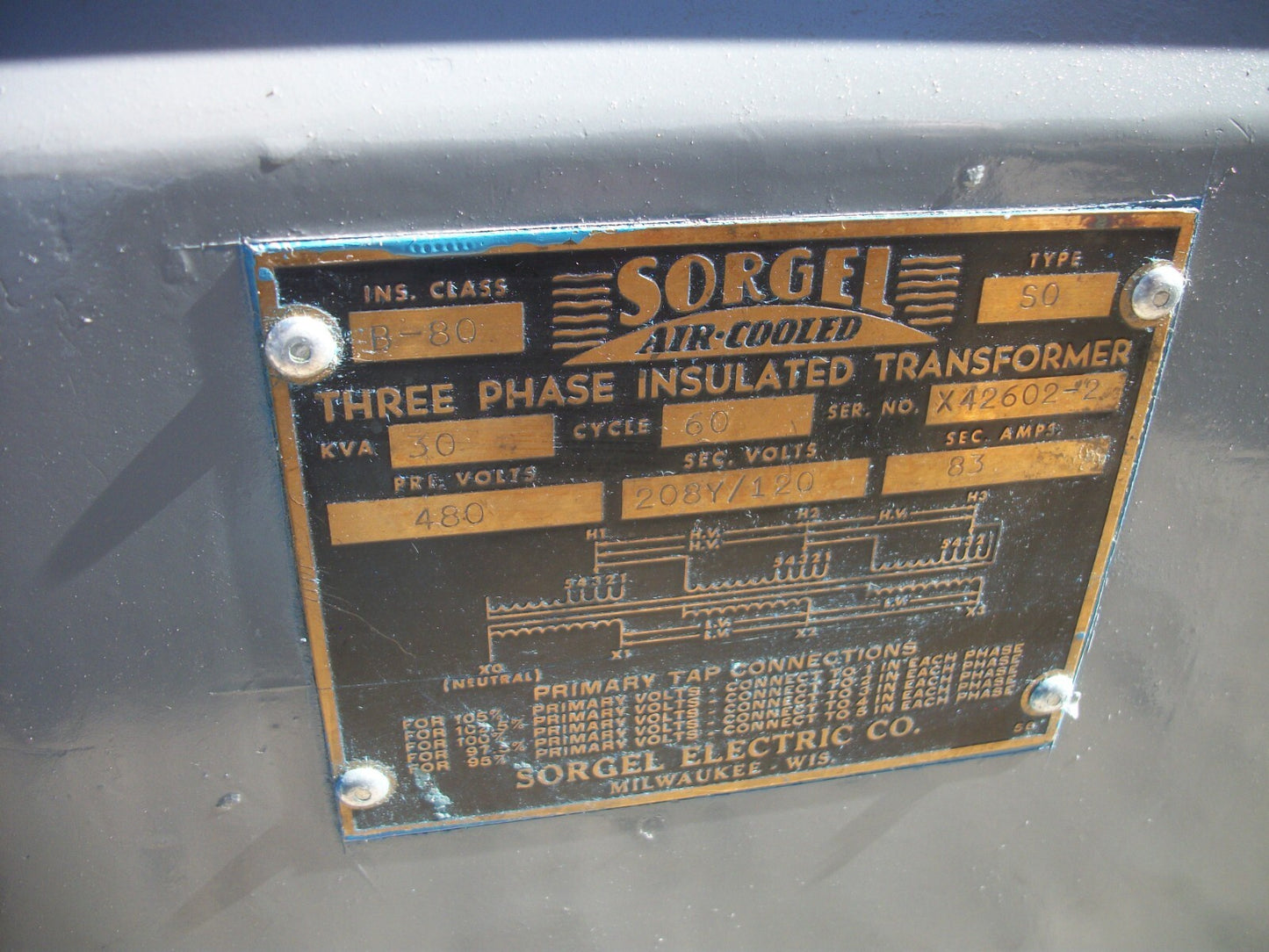 SQUARE D SORGEL 30KVA 3PH TRANSFORMER X42602-2 HV 480 LV 208Y/120 REFURB