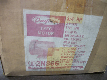 DAYTON 3/4HP F56 TEFC AC MOTOR 2N866Q 440VOLT 3PH 1425RPM NIB