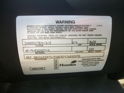 HOWDEN 3/4HP RADIAL BLADE BLOWER AF-9-R10527-4 3600RPM NOB