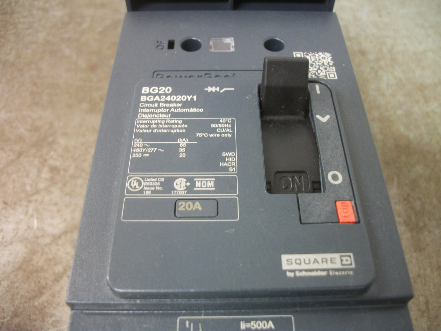 SQUARE D POWERPACT I-LINE BG CIRCUIT BREAKER BGA24020Y1 20AMP 480VOLT 2POLE