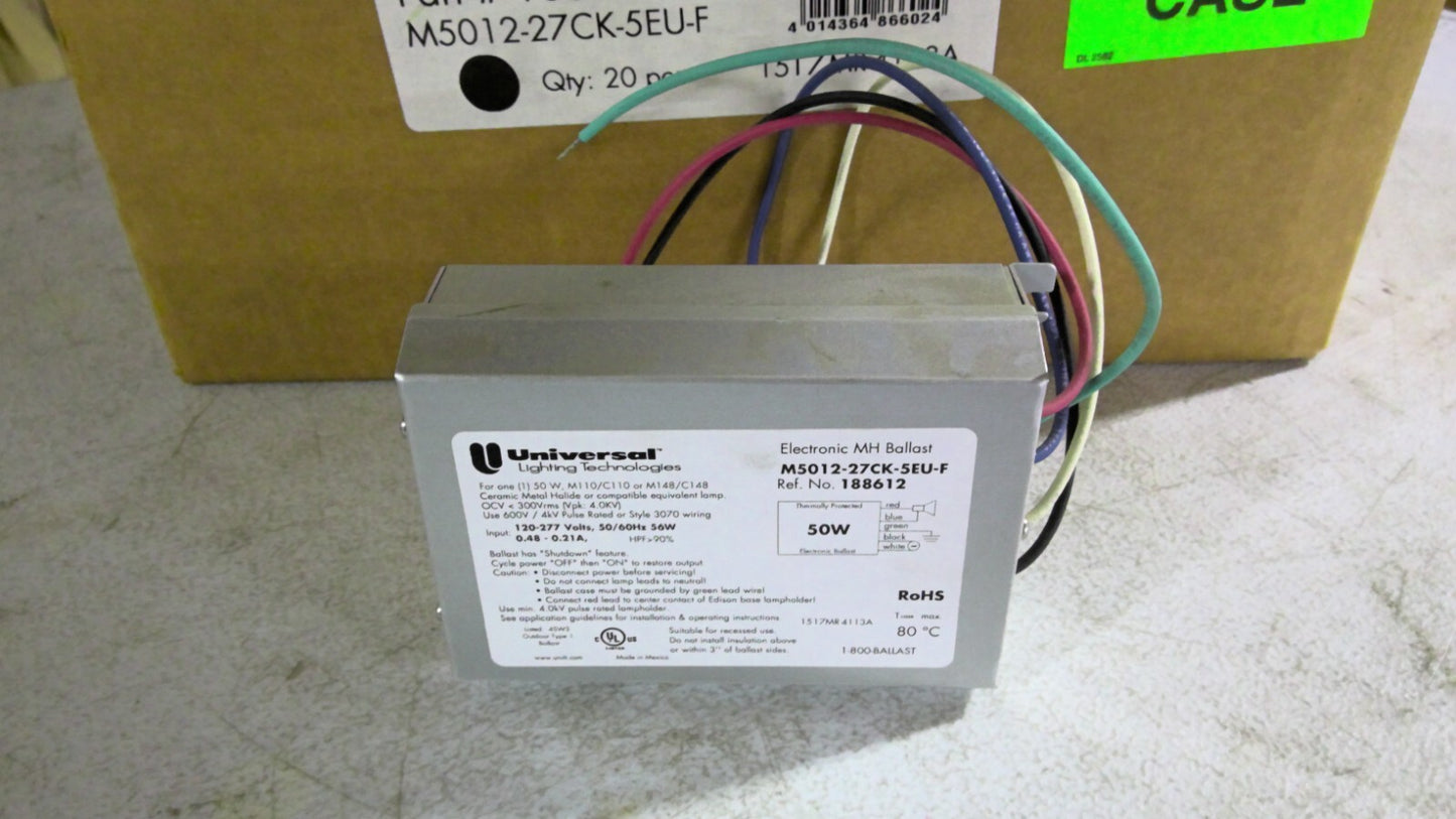 UNIVERSAL LTNG 188612.02 BOX OF 10 ELECTRONIC MH BALLASTS M5012-27CK-5EU-F NIB