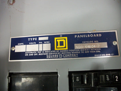 SQUARE D NQO LOAD CENTER PANELBOARD NQO446042 100AMP 120/240VOLT 1PH 3W 100A MAI